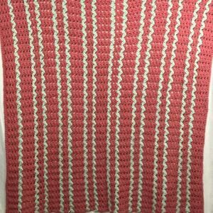 VTG Crocheted Afghan Blanket 42"x51" Handmade CottageCore Granny Coral Green